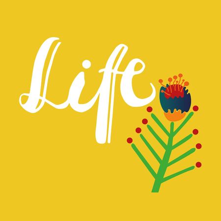 Life with flower on coloured background. Hand drawn design elements. logoのイラスト素材