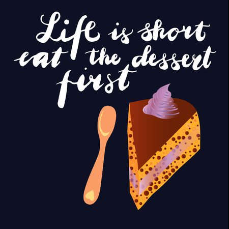 Sign Life is the first dessert and animation isolated on background, icon symbol for your web site design, icon, poster. Vector illustration.のイラスト素材