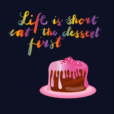 Sign Life is the first dessert and animation isolated on background, icon symbol for your web site design, icon, poster. Vector illustration.のイラスト素材