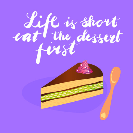 Sign Life is the first dessert and animation isolated on background, icon symbol for your web site design, icon, poster. Vector illustration.のイラスト素材