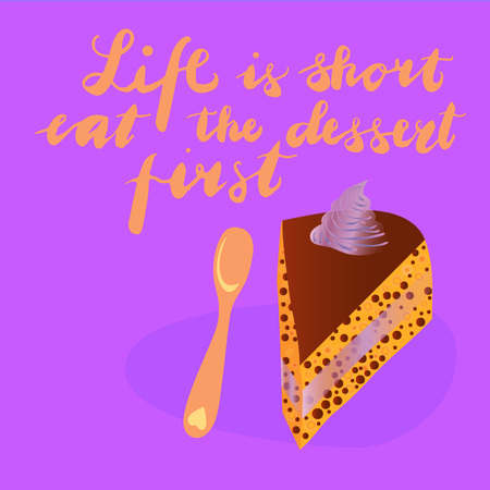 Sign Life is the first dessert and animation isolated on background, icon symbol for your web site design, icon, poster. Vector illustration.のイラスト素材