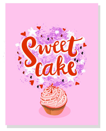 Sign Sweet cake for your website design, icon, poster. Hand drawn design elements. Vector illustration.のイラスト素材