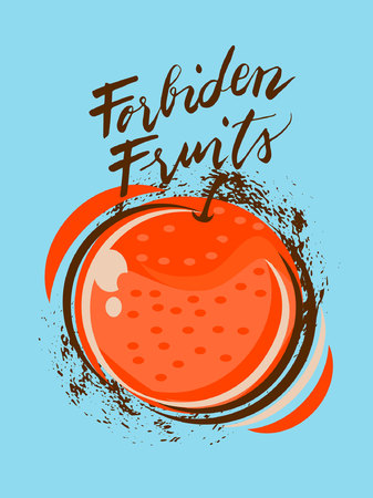 Sign Forbiden Fruits and animation of orange, icon for your web, label, icon, poster, minimal dynamic cover design. Hand drawn design elements. Vector illustration.のイラスト素材