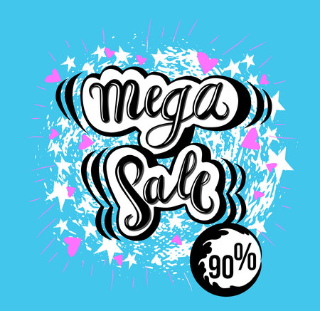 Sign Mega Sale, icon for your web, label, icon, minimal dynamic design. Limited Offer Mega Sale banner. Sale poster. Hand drawn design elements. Vector illustration.のイラスト素材