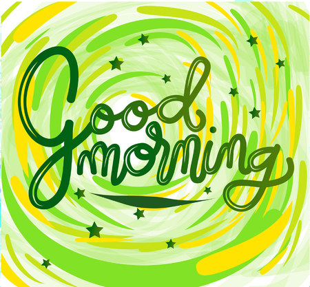 Calligraphy sign Good morning, icon for your web, label, icon, dynamic design. Hand drawn art elements. Vector illustration.のイラスト素材