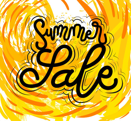 Summer sale sign, icon for your web, label, icon, dynamic design. Hand drawn art elements. Vector Illustration.のイラスト素材