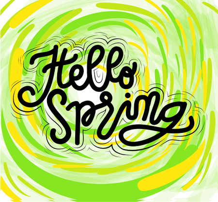Sign Hello Spring, icon for your web, label, icon, dynamic design. Hand drawn art elements. Vector Illustration.のイラスト素材