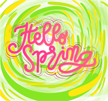 Sign Hello Spring, icon for your web, label, icon, dynamic design. Hand drawn art elements. Vector Illustration.のイラスト素材