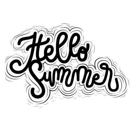 Sign Hello Summer, icon for your web, label, icon, dynamic design. Hand drawn art elements. Vector Illustration.のイラスト素材