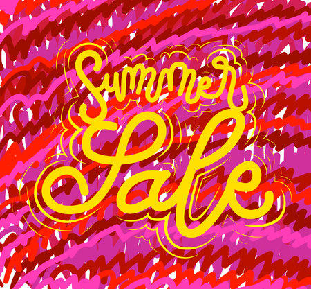 Summer sale sign, icon for your web, label, icon, dynamic design. Hand drawn art elements. Vector Illustration.のイラスト素材