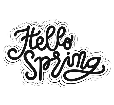 Sign Hello Spring, icon for your web, label, dynamic design. Hand drawn art elements. Vector Illustration.のイラスト素材