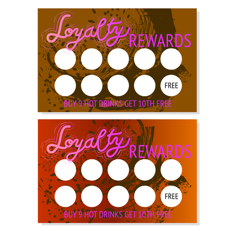Set of two loyalty rewards card for hot drinks templates. Abstract design. Vector.のイラスト素材