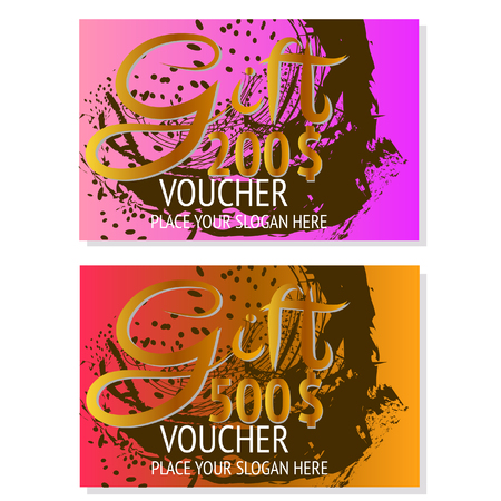 Set of two Gift voucher template, certificate. Background design coupon, currency. Vector.のイラスト素材