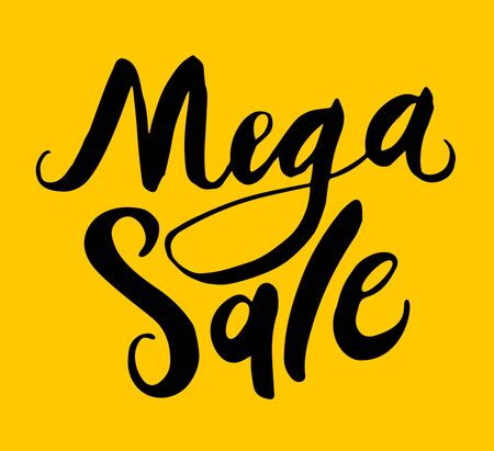 Sign Mega Sale, icon, minimal dynamic design. Limited Offer Mega Sale banner. Sale poster. Hand drawn element, calligraphic.のイラスト素材