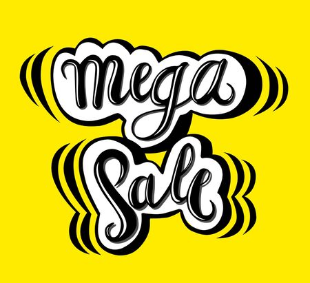 Sign Mega Sale, icon, minimal dynamic design. Limited Offer Mega Sale banner. Sale poster. Hand drawn element, calligraphic.のイラスト素材