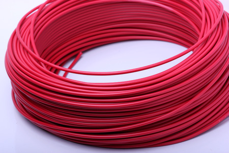 close up of red cables の写真素材