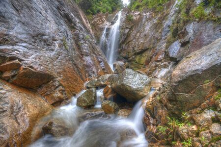 Beautiful scenery of waterfall at Gunung Pulai Johor Malaysia in HDRの写真素材