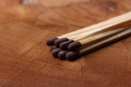 Close up match sticks with brown heads in a row