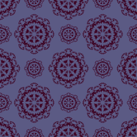 Seamless pattern with mandalas in violet colors. Vector illustration.の写真素材