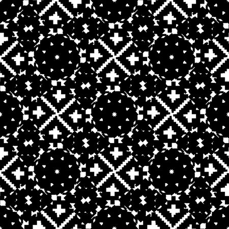 Seamless pattern with geometric ornament. Black and white background.の写真素材
