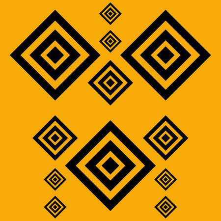 Geometric pattern with black and white rhombuses on yellow backgroundの写真素材