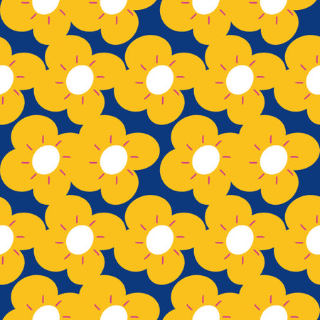 Seamless pattern with yellow flowers on blue background.の写真素材