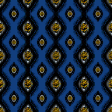 Ikat geometric folklore ornament with diamonds. Tribal ethnic texture. Seamless striped pattern in Aztec style. Folk embroidery. Indian, Scandinavian, Gypsy, Mexican, African rug.の写真素材