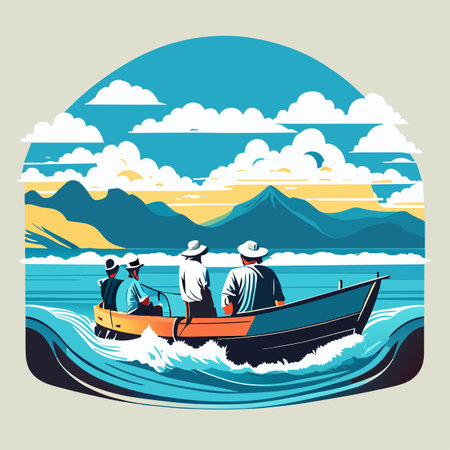 Fishermen on the boat. Generative AIの素材