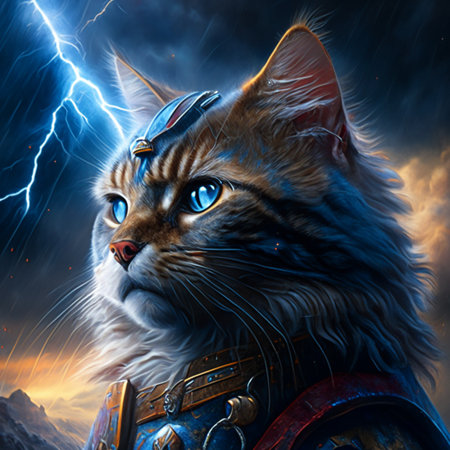 Fantasy portrait of a cat in the armor of the knight. AI Generatedの素材