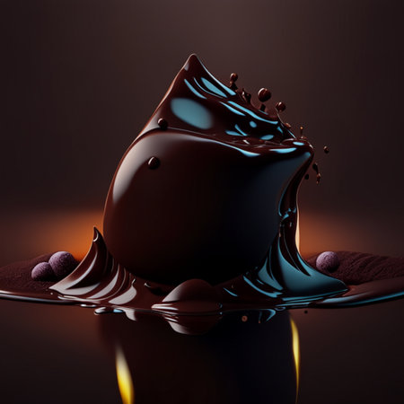 chocolate drop in liquid with chocolate waves on dark background. AI Generatedの素材