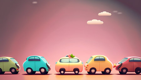 cars on a pink background with cloudsの素材