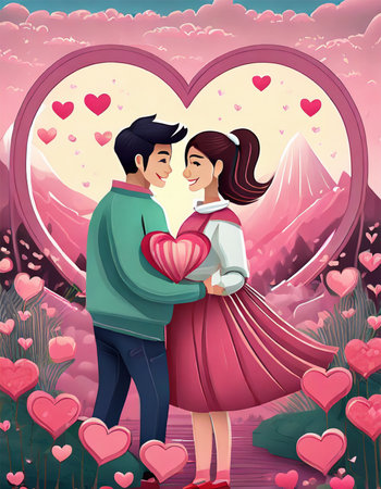Couple in love on the background of the heart.の素材