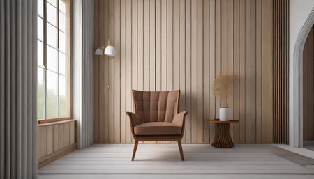 Interior of modern living room with armchair, 3d renderの素材