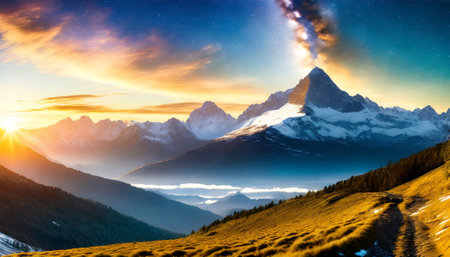Fantastic panoramic view of Matterhorn peak at sunrise. Dramatic scene. Beauty world.の素材