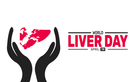 April is World Liver Day. Holiday concept. suitable for placard, background,Greeting Card, Poster design template with text inscription, standard Social Media Post.のイラスト素材