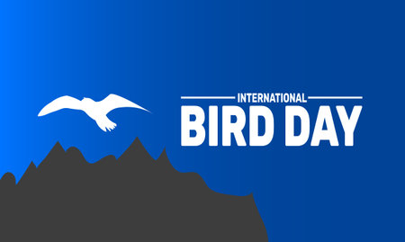 International Bird Day. Holiday concept, suitable for placard, background,Greeting Card, Poster design template with text inscription, standard Social Media Post.のイラスト素材