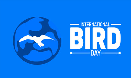 International Bird Day. Holiday concept, suitable for placard, background,Greeting Card, Poster design template with text inscription, standard Social Media Post.のイラスト素材