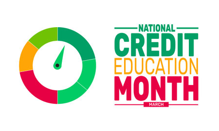 National Credit Education Month. This holiday-themed design is perfect for backgrounds Template, banners, greeting cards, posters with text inscription, and social media posts. Vector illustration.のイラスト素材