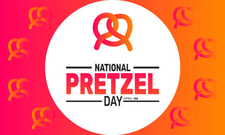 April is National Pretzel Day. holiday concept. suitable for placard, background,Greeting Card, Poster design template with text inscription, standard Social Media Post.のイラスト素材