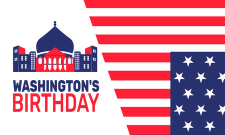 February is Washington's Birthday or Presidents Day background template. perfect for USA Flag banners, cards, posters, social media design with text and classic color for a professional lookのイラスト素材