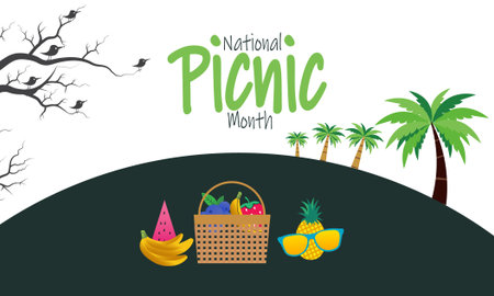 National Picnic Month background illustration. Holiday concept. Utilize for background, banner, placard, card, and poster design template with professional illustraion designのイラスト素材
