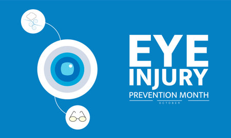 Eye Injury Prevention Month October Awareness Poster Design with Vision Care and Safety poster Medical Healthcare Banner Template for Eye care Campaign design for web browserのイラスト素材