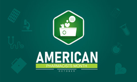 National Pharmacists Month October Celebration Poster Design. Honoring Pharmacists Contribution to Healthcare Community. Banner and Background for Web browserのイラスト素材
