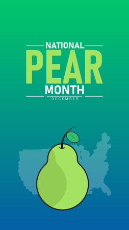 National Pear Month Poster Banner and Background Abstract Design Template Featuring Fresh Green Pear Fruits and Leaves Illustration design for mobile responsiveのイラスト素材