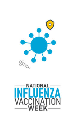 National Influenza Vaccination Week Poster Banner and Background Abstract Design Template with Syringe Virus and Shield Illustration for mobile responsiveのイラスト素材