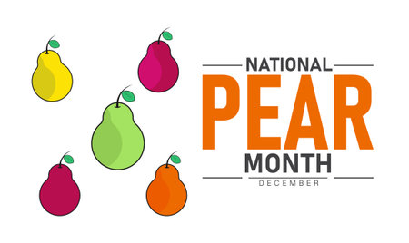 National Pear Month Poster Banner and Background Abstract Design Template Featuring Fresh Green Pear Fruits and Leaves Illustration for Healthy Eating Nutrition Awareness and Seasonal Food Celebration Campaignのイラスト素材