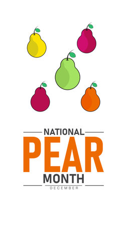 National Pear Month Poster Banner and Background Abstract Design Template Featuring Fresh Green Pear Fruits and Leaves Illustration design for mobile responsiveのイラスト素材
