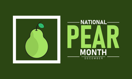 National Pear Month Poster Banner and Background Abstract Design Template Featuring Fresh Green Pear Fruits and Leaves Illustration for Healthy Eating Nutrition Awareness and Seasonal Food Celebration Campaignのイラスト素材