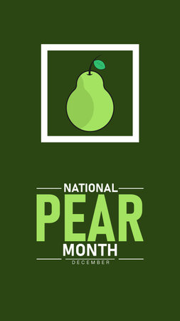 National Pear Month Poster Banner and Background Abstract Design Template Featuring Fresh Green Pear Fruits and Leaves Illustration design for mobile responsiveのイラスト素材