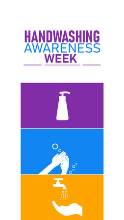 National Handwashing Awareness Week Poster Banner and Background Abstract Design Template Featuring Hands with Soap and Water Illustration for mobile responsiveのイラスト素材